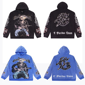 Godspeed Skull Print Casual Crew Neck Hooded Sweatshirt-4563  